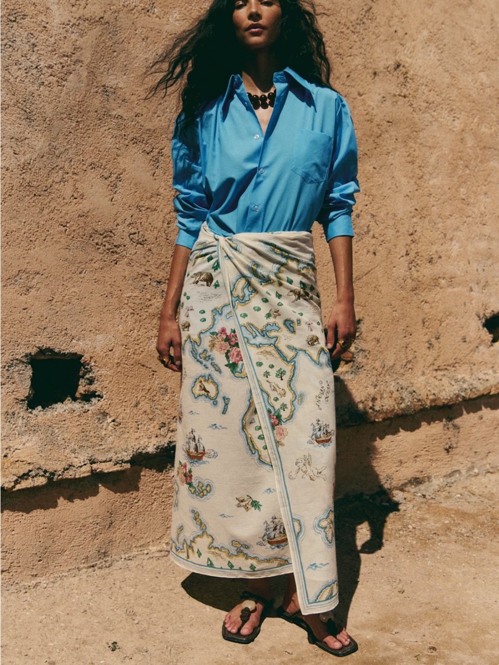 Sézane x Inoui Editions NWT Payton Wrap Skirt in World Maps Print